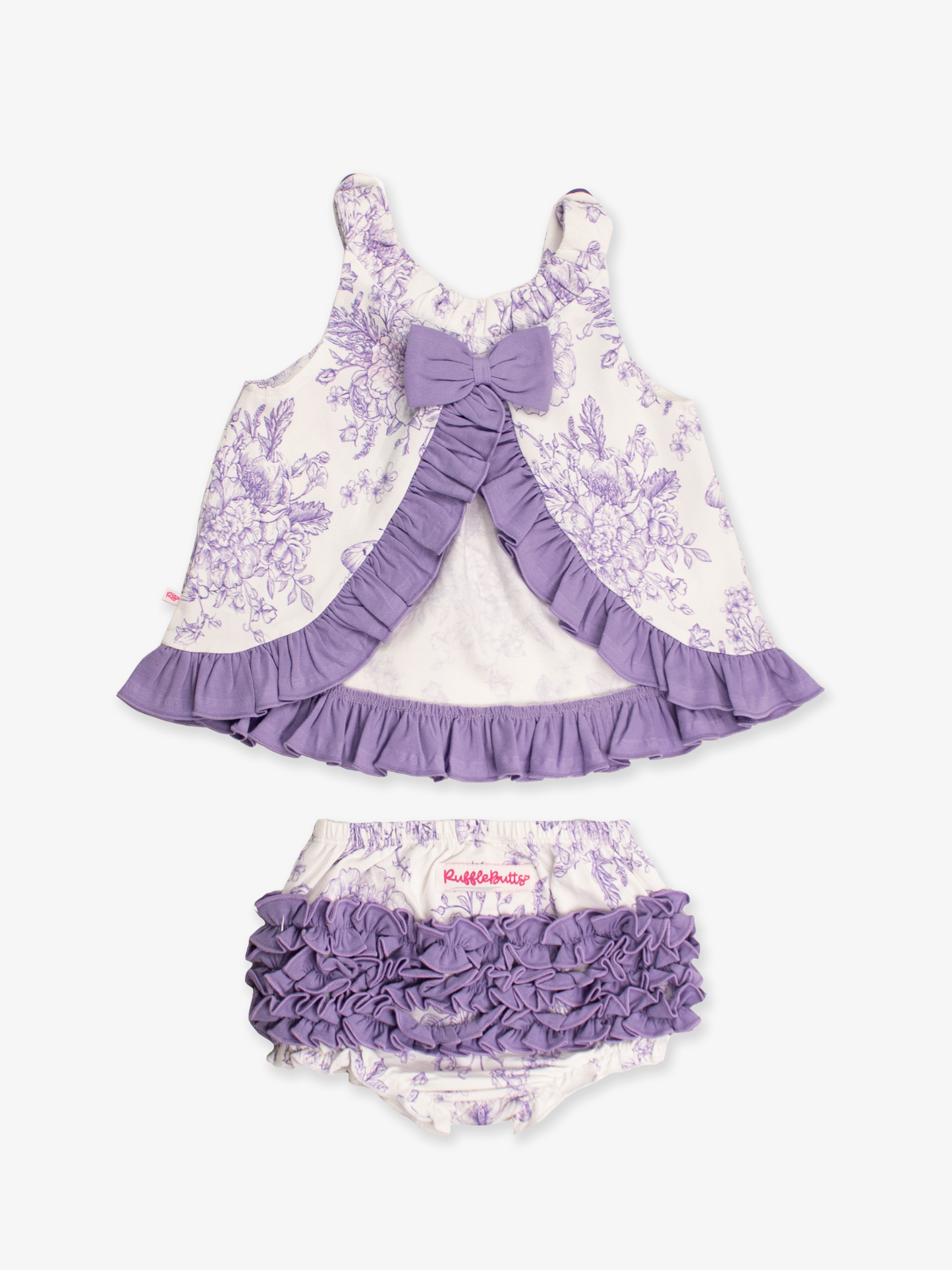Baby Girls Wisteria Purple Butterfly Garden Toile Knit Swing Top and Bloomer Set